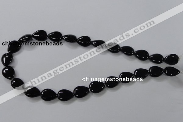 CAB746 15.5 inches 12*16mm flat teardrop black agate gemstone beads