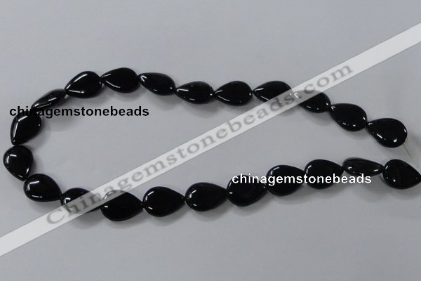 CAB747 15.5 inches 13*18mm flat teardrop black agate gemstone beads