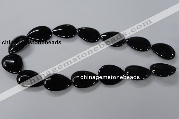 CAB748 15.5 inches 22*30mm flat teardrop black agate gemstone beads