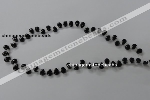 CAB752 15.5 inches 6*8mm top-drilled flat teardrop black agate beads