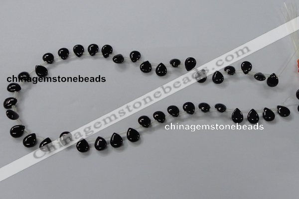 CAB753 15.5 inches 8*10mm top-drilled flat teardrop black agate beads