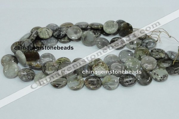 CAB76 15.5 inches 20mm flat round silver needle agate gemstone beads