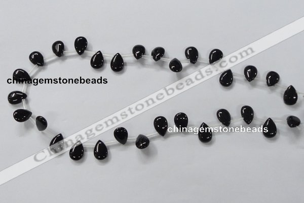 CAB771 15.5 inches 9*13mm top-drilled flat teardrop black agate beads