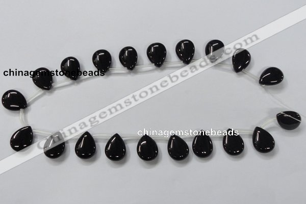 CAB772 15.5 inches 15*20mm top-drilled flat teardrop black agate beads