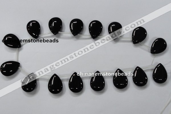 CAB773 15.5 inches 18*25mm top-drilled flat teardrop black agate beads