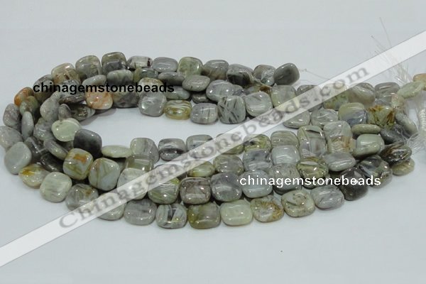 CAB78 15.5 inches 15*15mm square silver needle agate gemstone beads