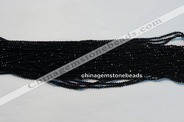 CAB780 15.5 inches 2mm faceted round black agate gemstone beads