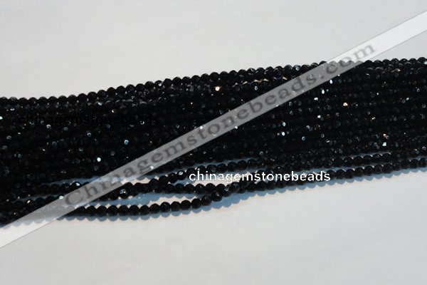 CAB782 15.5 inches 4mm faceted round black agate gemstone beads