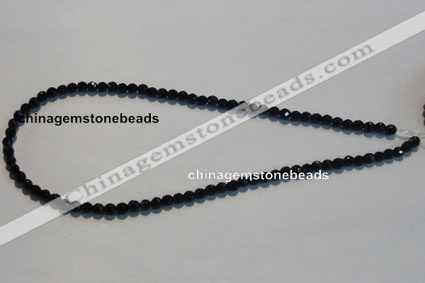 CAB783 15.5 inches 5mm faceted round black agate gemstone beads