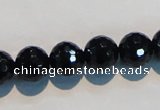 CAB784 15.5 inches 12mm faceted round black agate gemstone beads