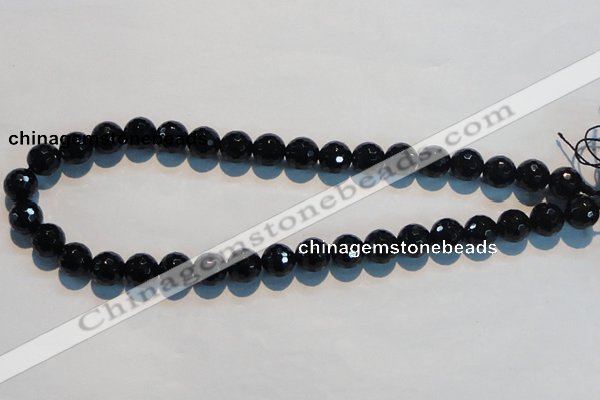 CAB784 15.5 inches 12mm faceted round black agate gemstone beads