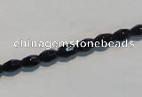 CAB789 15.5 inches 4*6mm faceted rice black agate gemstone beads