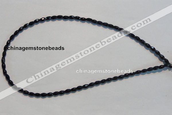 CAB789 15.5 inches 4*6mm faceted rice black agate gemstone beads