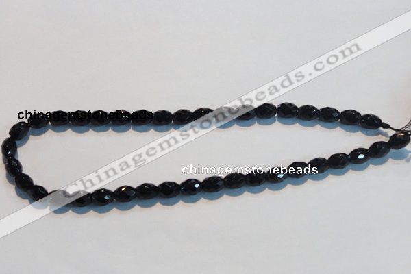 CAB790 15.5 inches 8*10mm faceted rice black agate gemstone beads