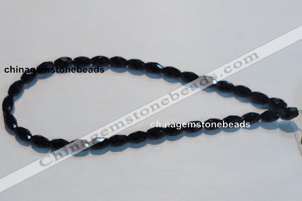 CAB791 15.5 inches 8*12mm faceted rice black agate gemstone beads