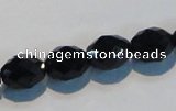 CAB792 15.5 inches 9*12mm faceted rice black agate gemstone beads