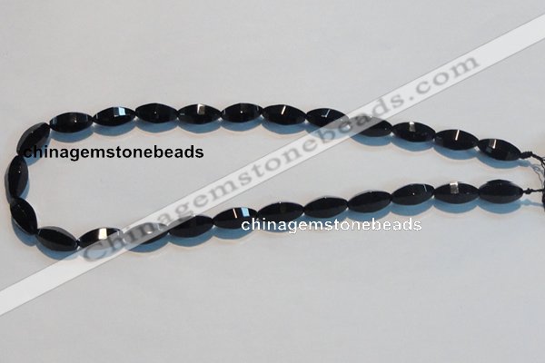 CAB793 15.5 inches 8*16mm faceted rice black agate gemstone beads