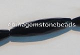 CAB794 15.5 inches 10*40mm faceted rice black agate gemstone beads