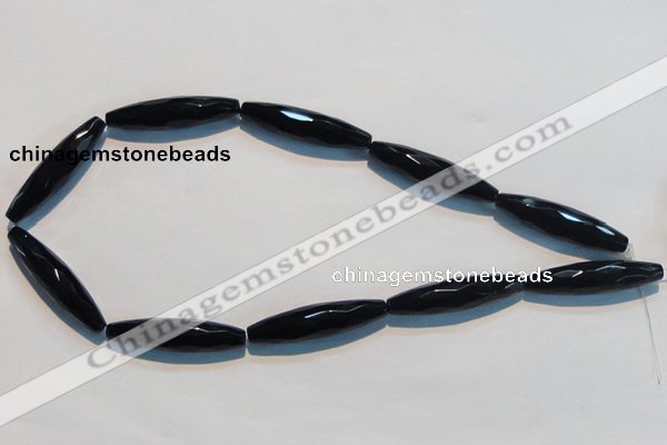 CAB794 15.5 inches 10*40mm faceted rice black agate gemstone beads