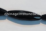 CAB795 15.5 inches 12*40mm faceted rice black agate gemstone beads