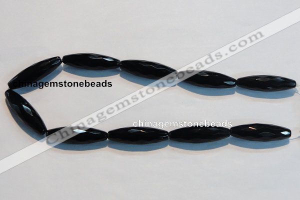 CAB795 15.5 inches 12*40mm faceted rice black agate gemstone beads