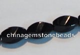 CAB796 15.5 inches 8*16mm faceted & twisted rice black agate beads