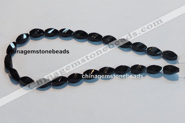 CAB796 15.5 inches 8*16mm faceted & twisted rice black agate beads