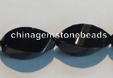 CAB797 15.5 inches 12*24mm faceted & twisted rice black agate beads