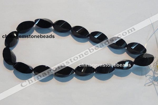 CAB797 15.5 inches 12*24mm faceted & twisted rice black agate beads