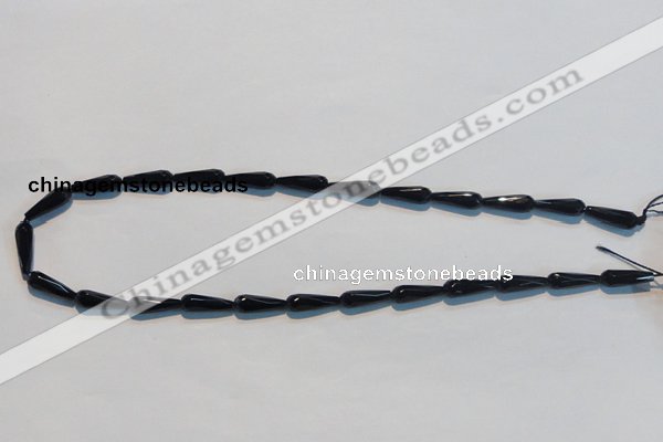 CAB798 15.5 inches 5*16mm faceted teardrop black gemstone agate beads