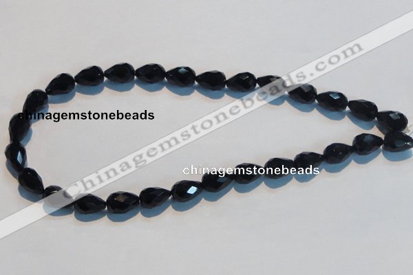 CAB799 15.5 inches 9*14mm faceted teardrop black gemstone agate beads