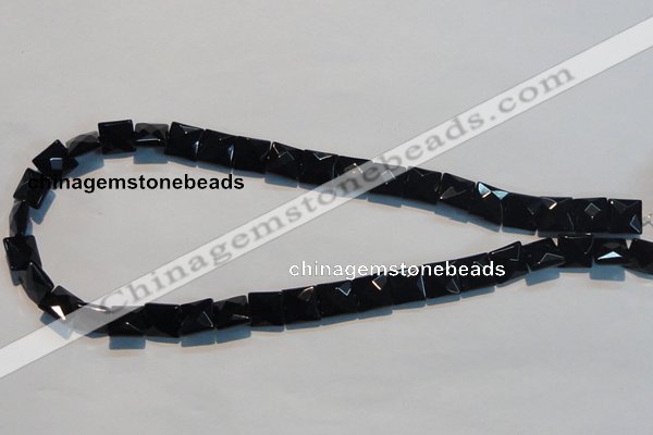 CAB801 15.5 inches 10*10mm faceted square black gemstone agate beads