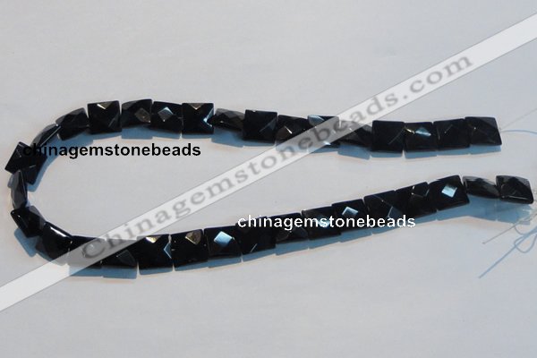 CAB802 15.5 inches 12*12mm faceted square black gemstone agate beads