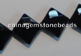 CAB804 15.5 inches 15*15mm faceted diamond black gemstone agate beads