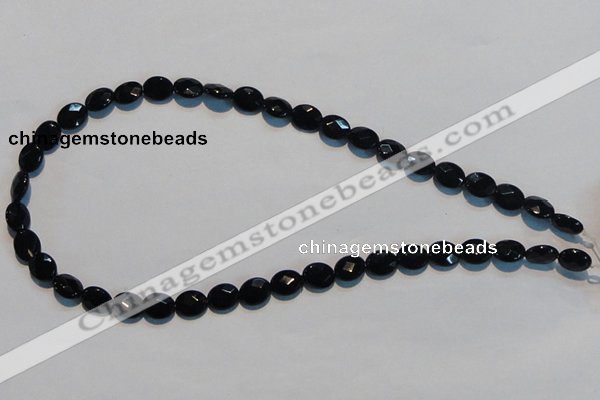 CAB806 15.5 inches 8*10mm faceted oval black gemstone agate beads