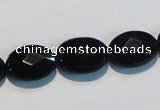 CAB807 15.5 inches 12*16mm faceted oval black gemstone agate beads