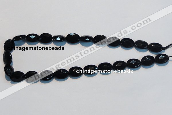 CAB807 15.5 inches 12*16mm faceted oval black gemstone agate beads