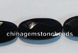 CAB808 15.5 inches 15*30mm faceted oval black gemstone agate beads