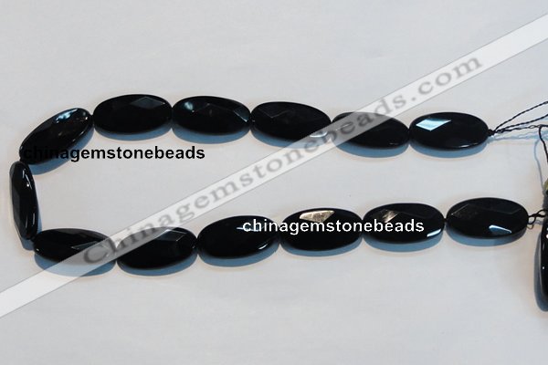 CAB808 15.5 inches 15*30mm faceted oval black gemstone agate beads