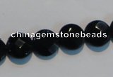 CAB809 15.5 inches 12mm faceted coin black gemstone agate beads