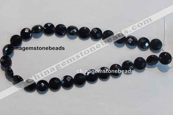 CAB810 15.5 inches 14mm faceted coin black gemstone agate beads