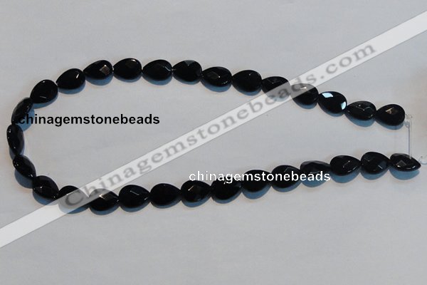 CAB811 15.5 inches 10*14mm faceted & flat teardrop black agate beads