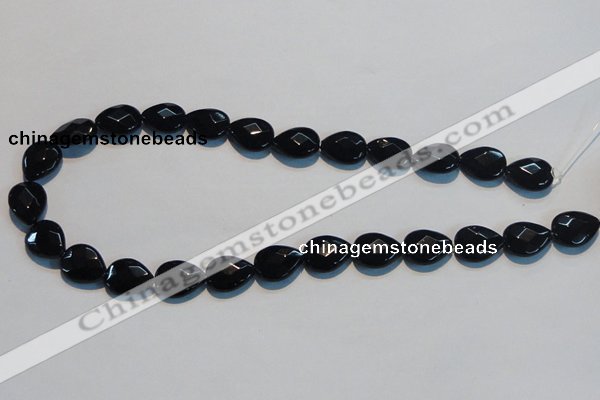 CAB812 15.5 inches 12*15mm faceted & flat teardrop black agate beads