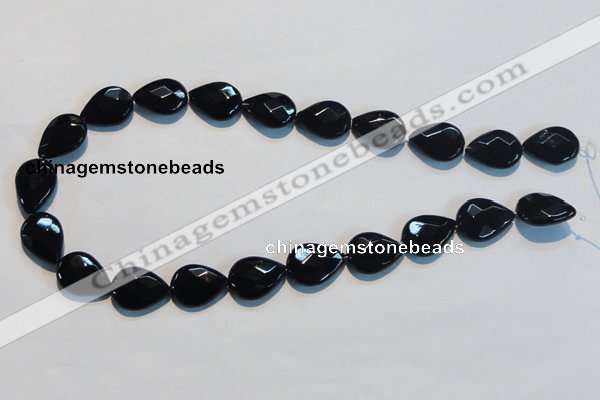 CAB813 15.5 inches 13*18mm faceted & flat teardrop black agate beads