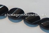 CAB815 15.5 inches 13*18mm faceted & twisted oval black agate beads