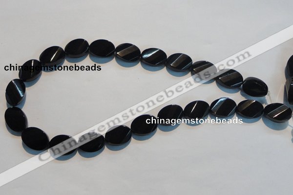 CAB815 15.5 inches 13*18mm faceted & twisted oval black agate beads