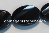 CAB816 15.5 inches 22*30mm faceted & twisted oval black agate beads