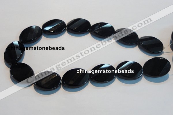 CAB816 15.5 inches 22*30mm faceted & twisted oval black agate beads