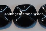 CAB827 15.5 inches 30mm wavy coin black agate gemstone beads wholesale