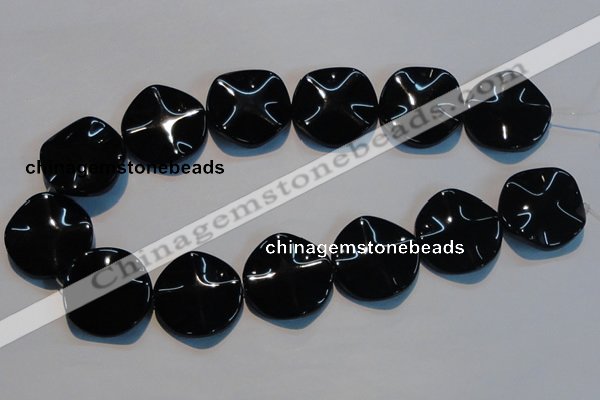 CAB827 15.5 inches 30mm wavy coin black agate gemstone beads wholesale